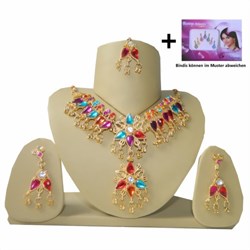 Zeige Details für Conjunto de Bollywood joyas indias Sonakshi azul turquesa rojo violeta
 Bild von Conjunto de Bollywood joyas indias Sonakshi azul turquesa rojo violeta