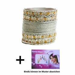 Zeige Details für 24 Bangles Armreifen Mahive mit Bindis Silber Gold 7 cm Durchmesser Bild von 24 Bangles Armreifen Mahive mit Bindis Silber Gold 7 cm Durchmesser