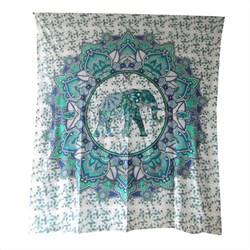 Zeige Details für Tagesdecke Elefant im Lotuskreis blau grün Bild von Tagesdecke Elefant im Lotuskreis blau grün