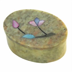 Zeige Details für Specksteindose oval 75x50mm Perlmuttintarsien Bild von Specksteindose oval 75x50mm Perlmuttintarsien