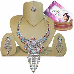 Bild von Set Bollywood Priyanka strass colorati + Bindi + Bangle
