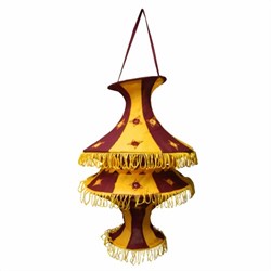 Bild von Paralume indiano 50 cm fisarmonica bordeaux arancione con reticolo
