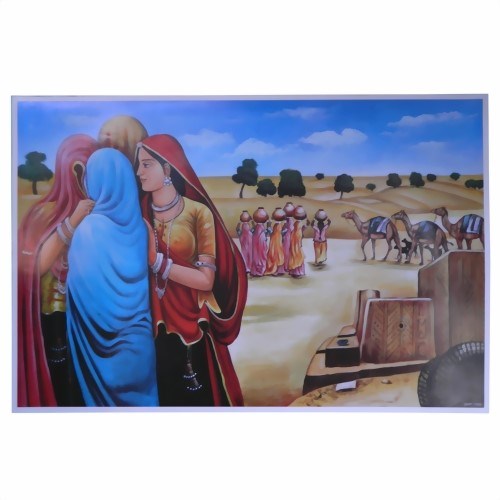 Bild von Bild Frauen vor Steppenlandschaft Dromedare Ziegen 92 x 62 cm