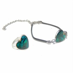 Bild von Pulsera ópalo oreja de mar corazón cuero artificial anillo azul plateado
