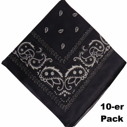 Bild von Set 10 bandana in cotone nero Paisley bianco
