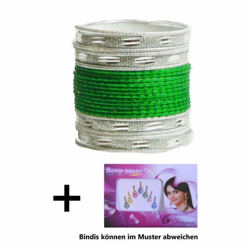 Bild von 24 brazaletes pulseras Sunflower verdes plateados con bindis 6,5 cm de diámetro
