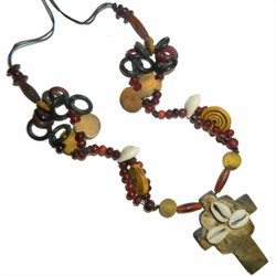 Bild von Collar étnico cruz cristiana tres conchas madera hueso cuerno
