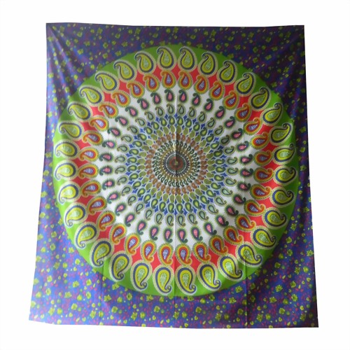 Bild von Tagesdecke Paisley Mandala blau grün rot