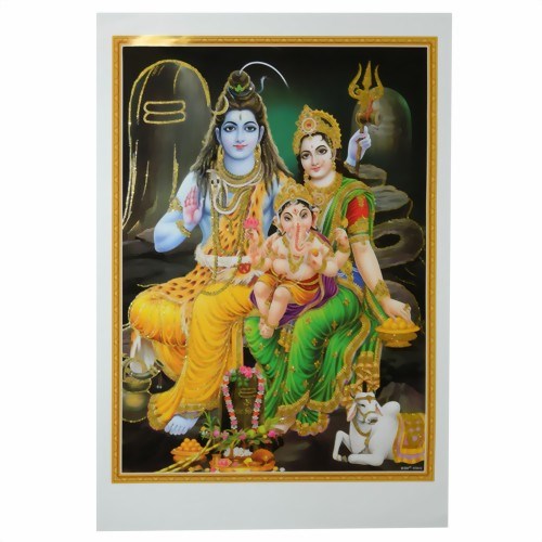 Bild von Stampa Shiva Parvati e Ganesha  50 x 70 cm
