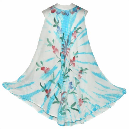 Bild von Vestido de verano estampado de flores azul turquesa blanco