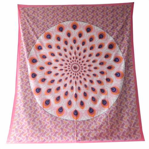 Bild von Tagesdecke Pfauenfeder pink orange