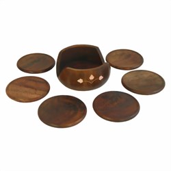 Bild von Set de posavasos madera redondos incrustaciones de hueso
