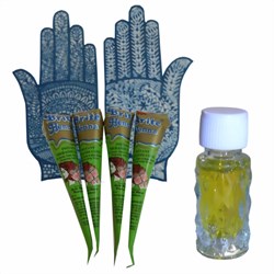 Bild von Set henna pasta plantillas para manos aceite Mehandi pintura de manos