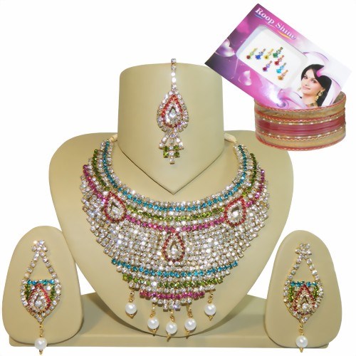 Bild von Conjunto de Bollywood Rani multicolor brillos
