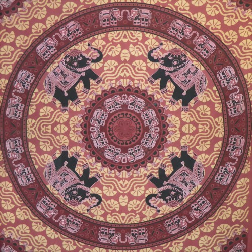 Tagesdecke Elefanten im Kreis 4-reihig rot 230x210cm Überwurf indische Decke