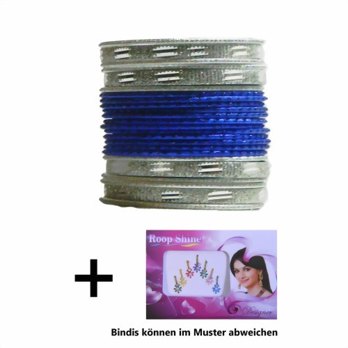 Bild von 24 brazaletes pulseras Sunflower azules oscuro plateados con bindis 7 cm de diámetro
