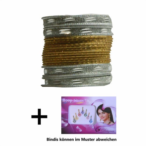 Bild von 24 Bangles Armreifen Sunflower mit Bindis Silber Gold Durchmesser 7 cm