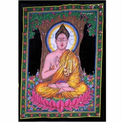 Bild von Imagen algodón pared Buda sobre flor de loto rosa fucsia 107 x 78 cm
