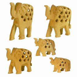 Bild von Elefanten Holz 5er Set Schnitzerei