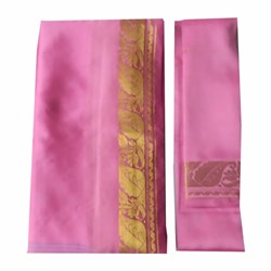 Bild von Sari indiano rosa broccato oro