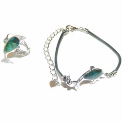 Bild von Pulsera ópalo oreja de mar delfín cuero artificial anillo azul plateado
