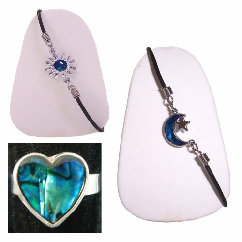 Bild von Seeopal 3er Set Sonne Halbmond Armband Herz Ring