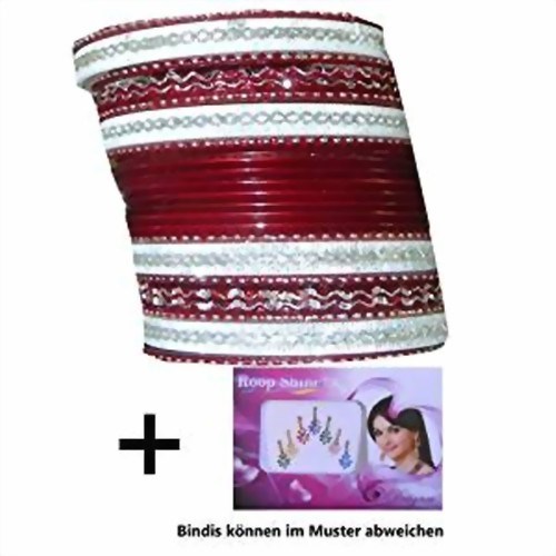 Bild von 24 Bracciali Bangles Sunflower Bollywood 7 cm bordeaux argento + Bindi