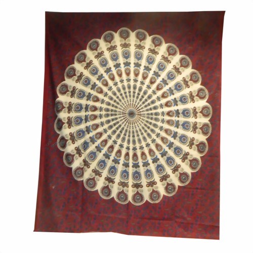 Bild von Copriletto matrimoniale "Mandala Pavone" bordeaux