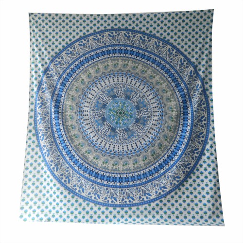 Bild von Colcha elefantes pavo real mandala azul blanco