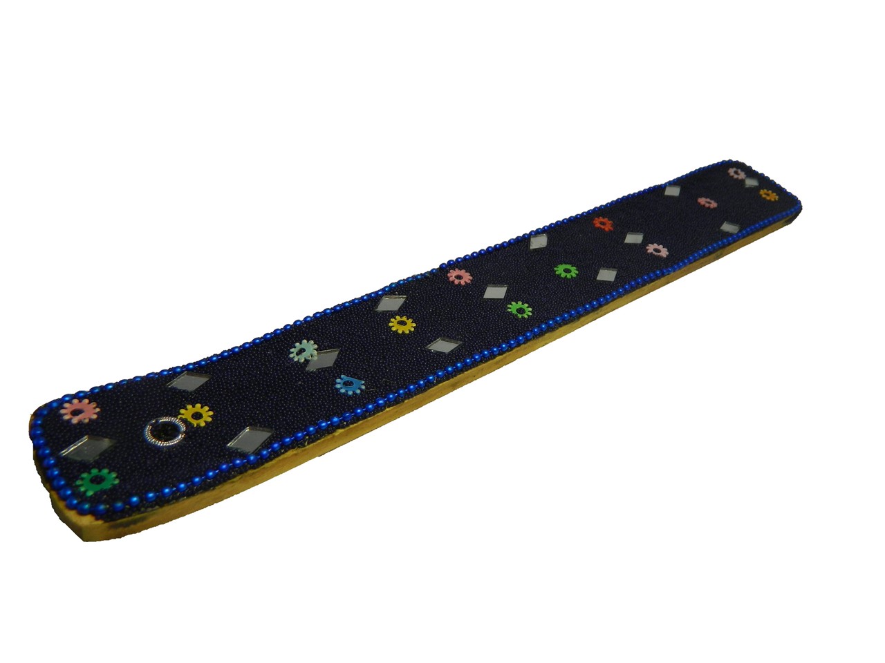 Bild von Räucherstäbchenhalter blau Brettchen mit Spielgeln und Perlen