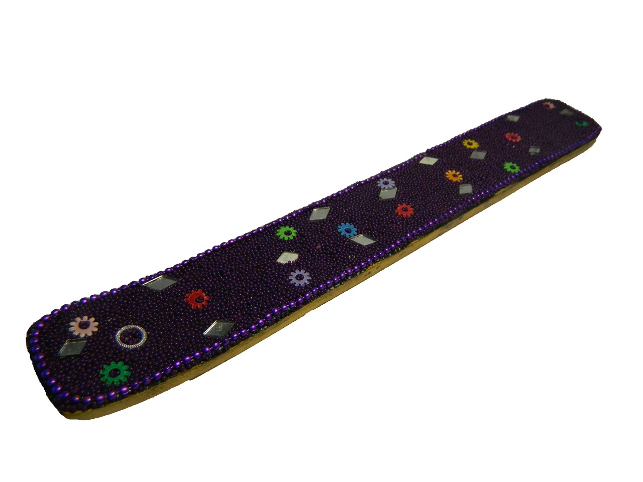 Bild von Räucherstäbchenhalter lila Brettchen mit Spiegelchen und Perlen
